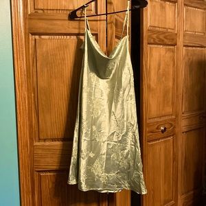 green floral print silk lace up back dress